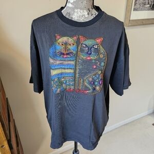 Retro Y2K one of a kind hand beaded cat t-shirt XL